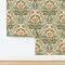 Block Print Floral Orange Tulip Damask Rustic Farmhouse Flowers Green Leaves Custom Pre-pasted Wallpaper by Spoonflower Pre-Pasted Wallpaper 2FT Wide